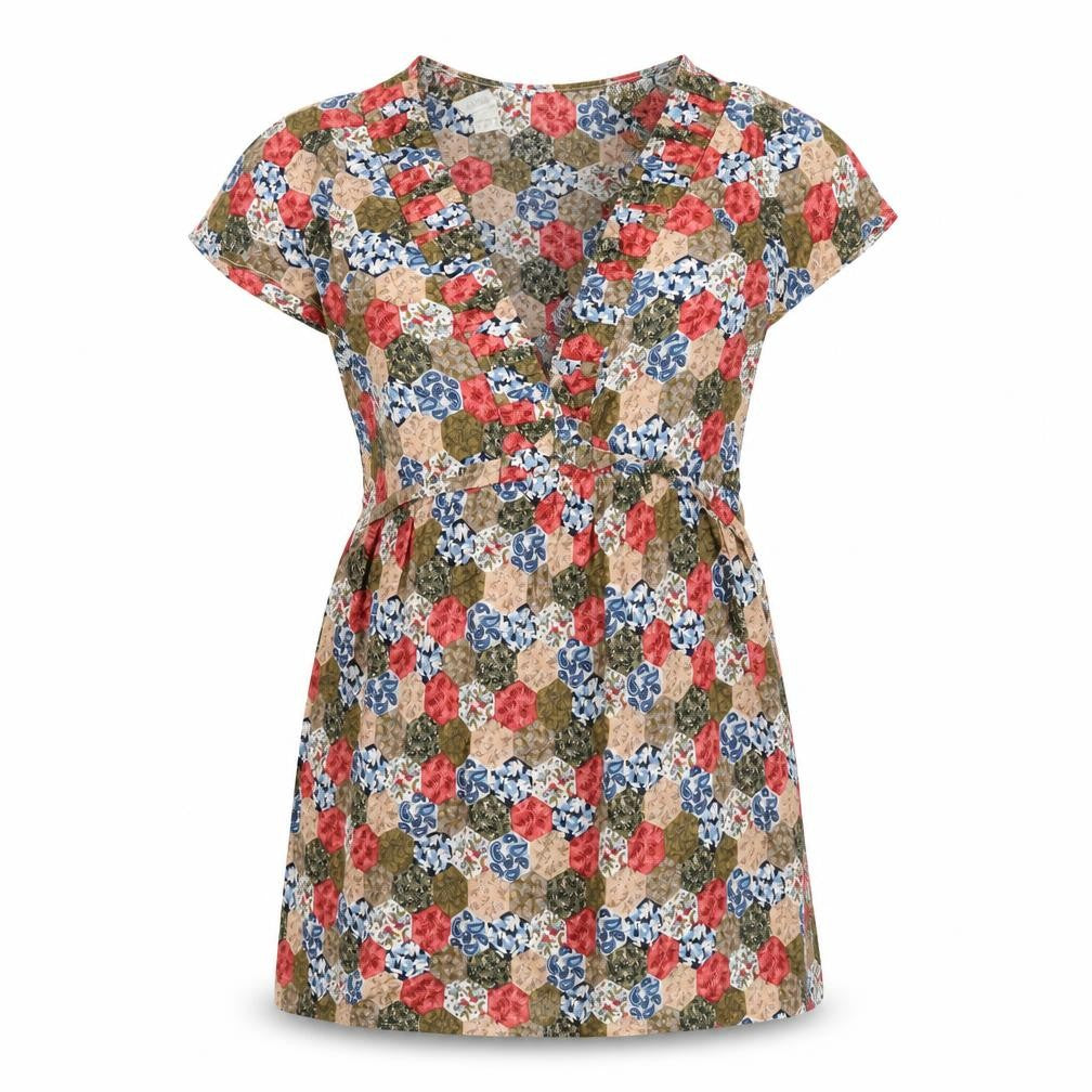 Monsoon Womens Multicoloured Geometric Cotton Basic Blouse Size 10 V-Neck