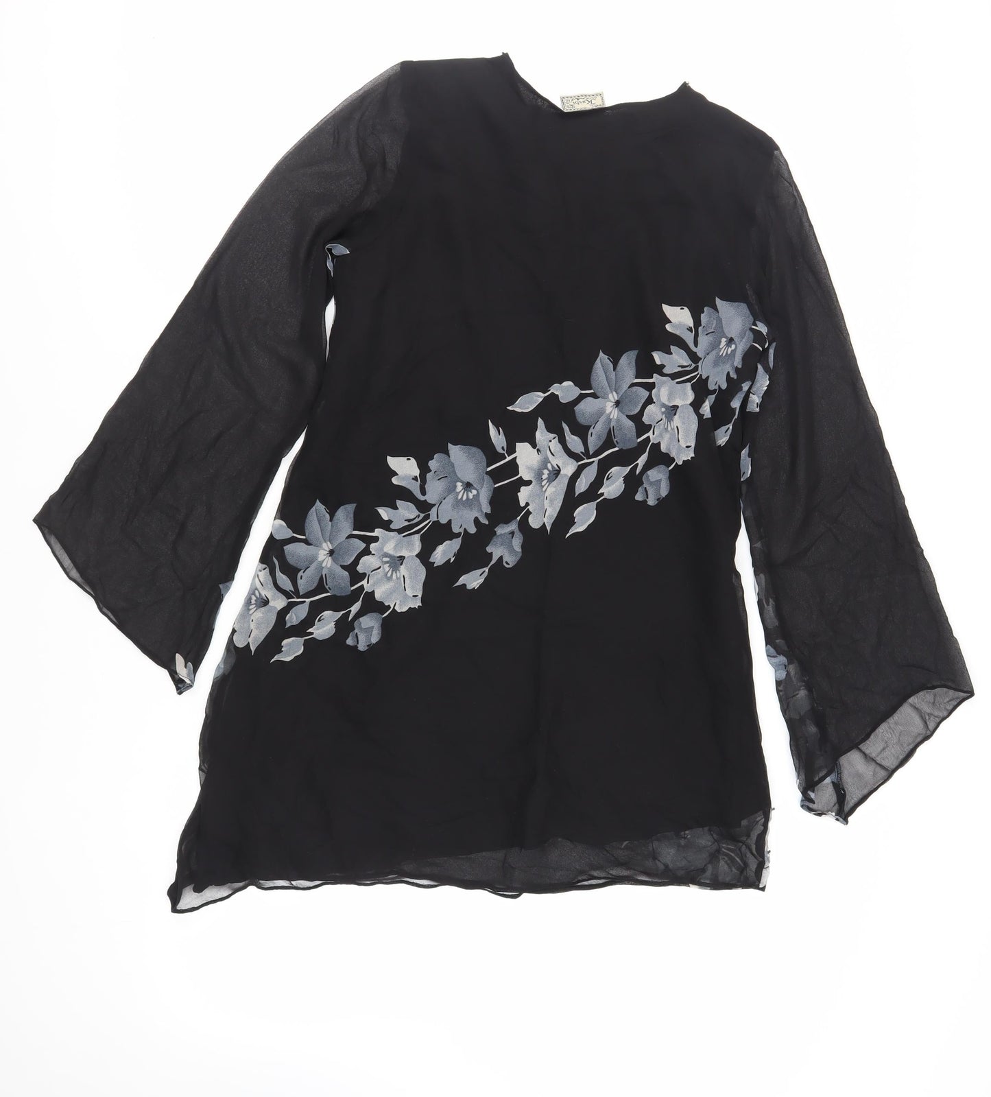 Kushi Womens Black Floral Polyester Tunic Blouse Size 10 V-Neck - Beaded Sequin