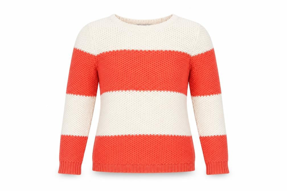 Marks & Spencer Womens Red Round Neck Striped Cotton Pullover Jumper Size 12