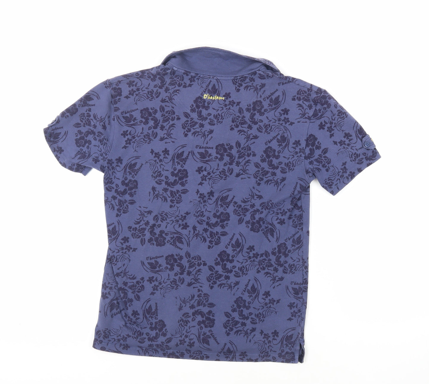 O' Haslams Womens Blue Floral Cotton Basic Polo Size 12 Collared