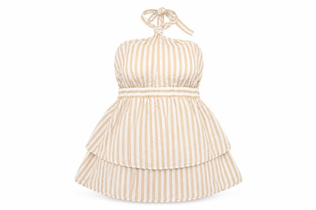 ASOS Womens Beige Striped Cotton Basic Blouse Size 10 Halter - Backless