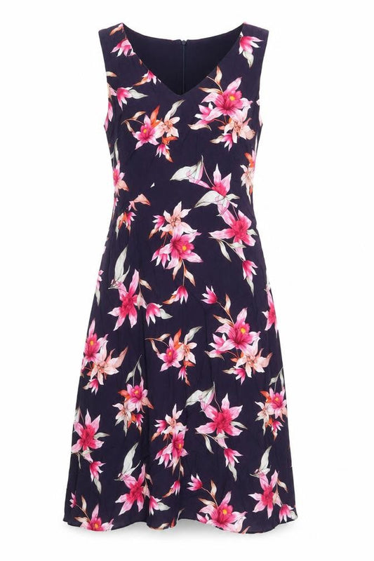 Wallis Womens Purple Floral Viscose A-Line Size 10 V-Neck Zip