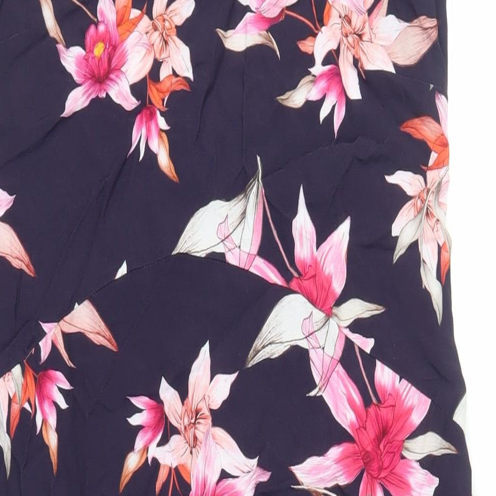 Wallis Womens Purple Floral Viscose A-Line Size 10 V-Neck Zip