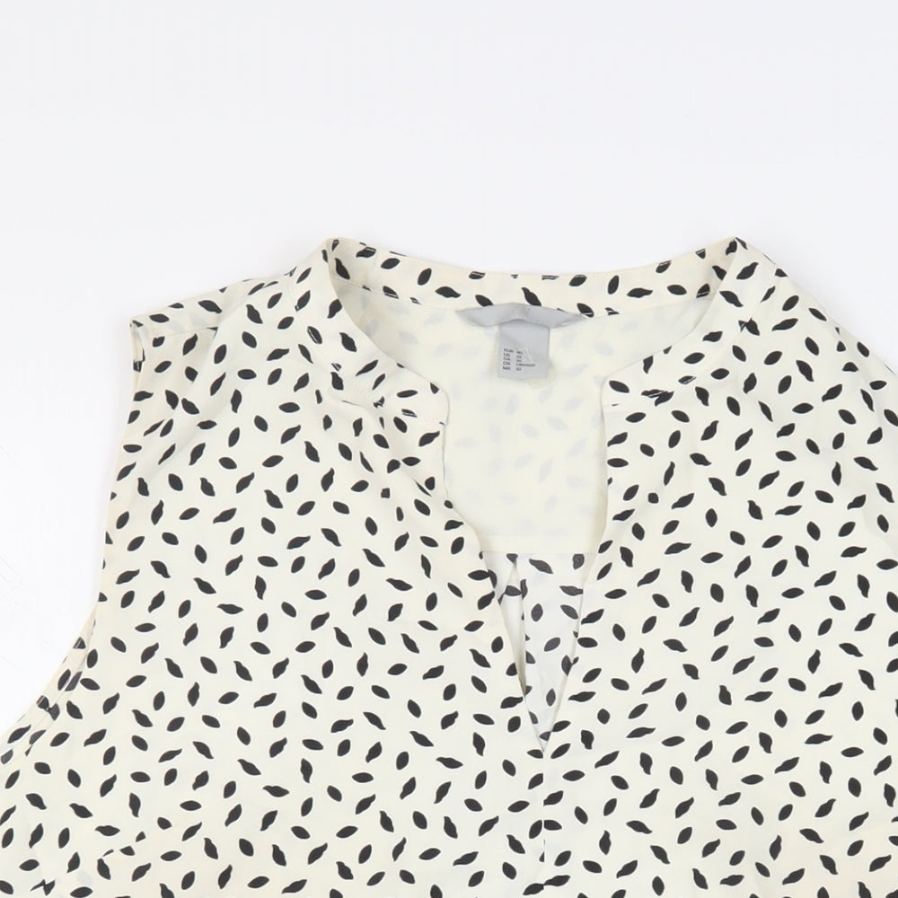 H&M Womens Ivory Geometric Polyester Basic Blouse Size 12 V-Neck