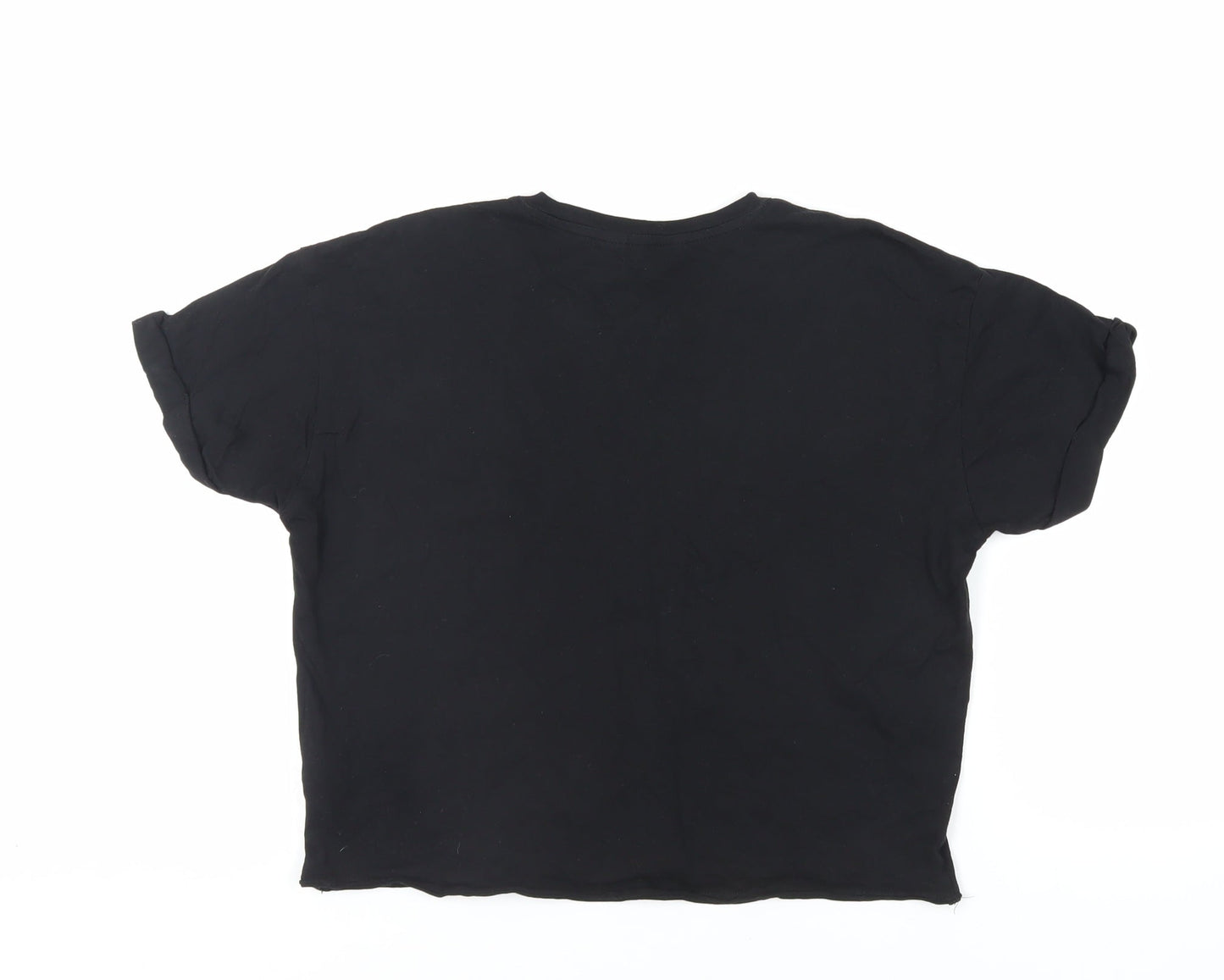 New Look Womens Black Cotton Basic T-Shirt Size 8 Crew Neck - Heart