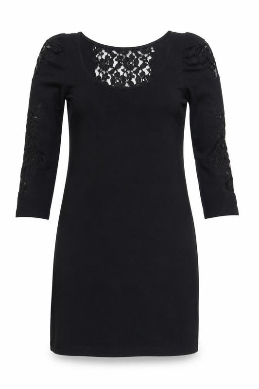 H&M Womens Black Cotton Mini Size M Boat Neck Pullover - Lace Detail
