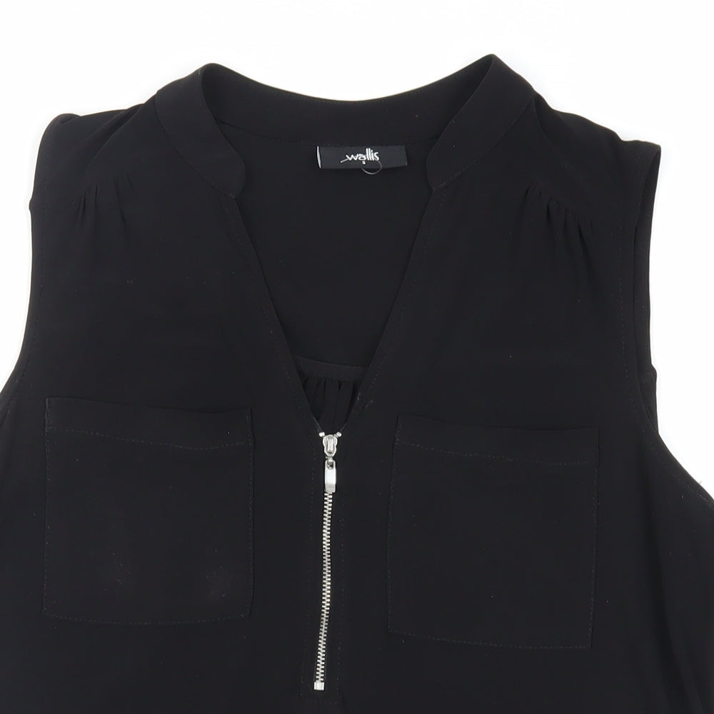Wallis Womens Black Polyester Basic Blouse Size S V-Neck