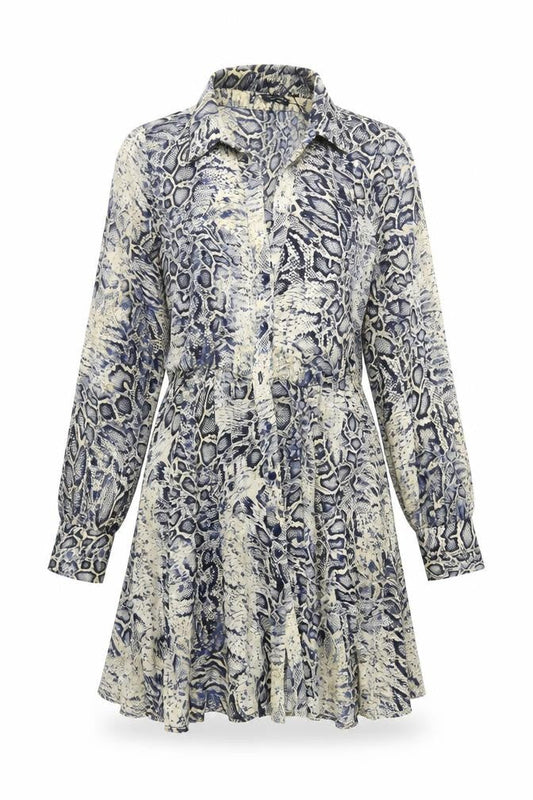 Zara Womens Grey Animal Print Polyester Shirt Dress Size S Collared Button - Snakeskin Print