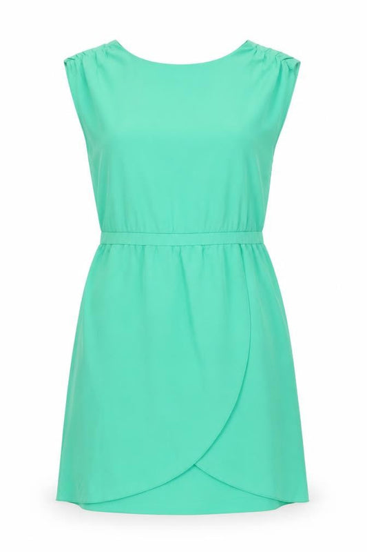 H&M Womens Green Polyester Shift Size 6 Boat Neck Button