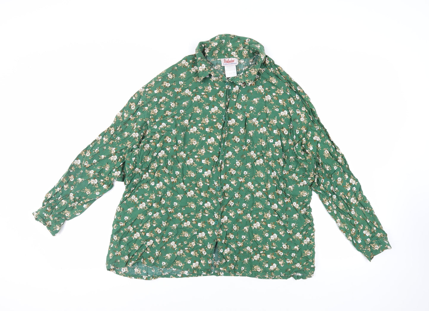Woodpecker Womens Green Floral Viscose Basic Button-Up Size 20 Collared - Size 20-22