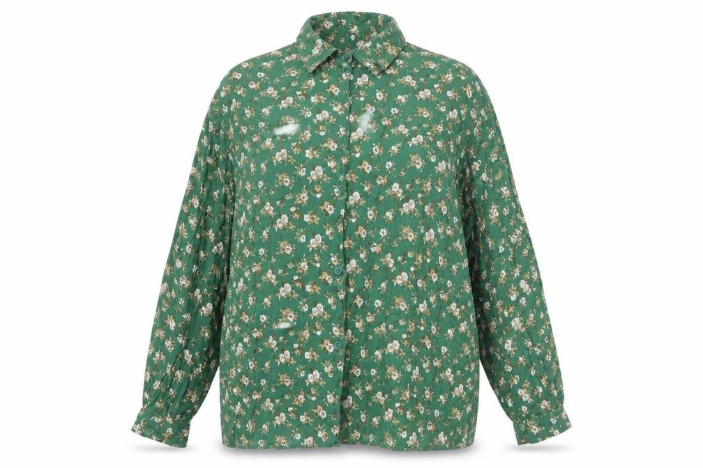 Woodpecker Womens Green Floral Viscose Basic Button-Up Size 20 Collared - Size 20-22