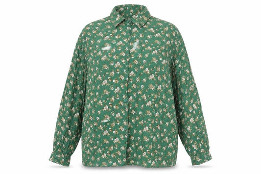 Woodpecker Womens Green Floral Viscose Basic Button-Up Size 20 Collared - Size 20-22