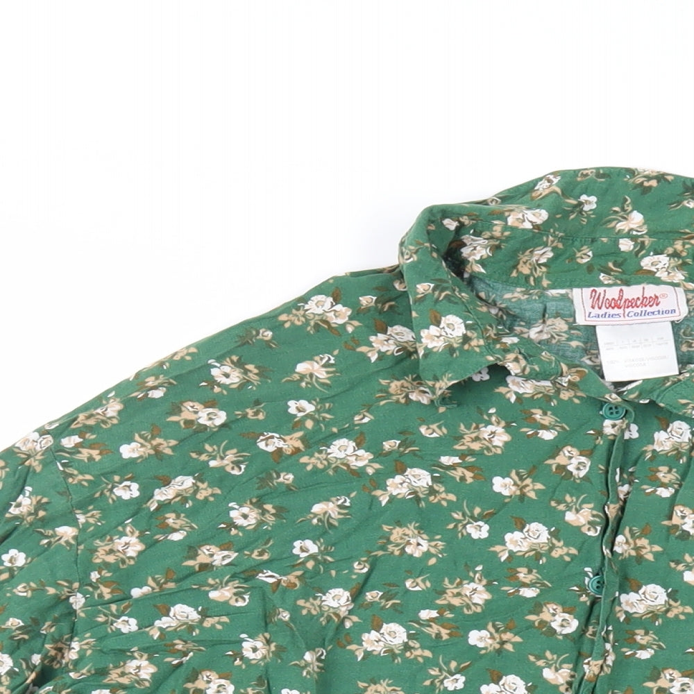 Woodpecker Womens Green Floral Viscose Basic Button-Up Size 20 Collared - Size 20-22