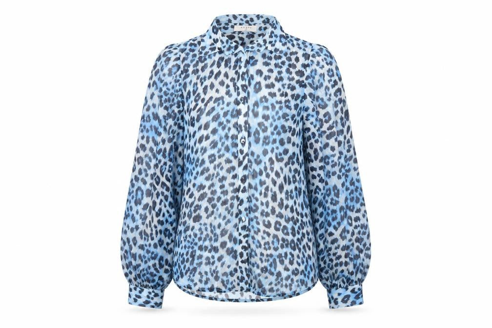 Axara Womens Blue Animal Print Polyester Basic Button-Up Size S Collared - Sheer