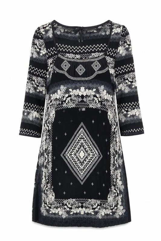 NEXT Womens Black Paisley Viscose Shift Size 12 Square Neck Pullover