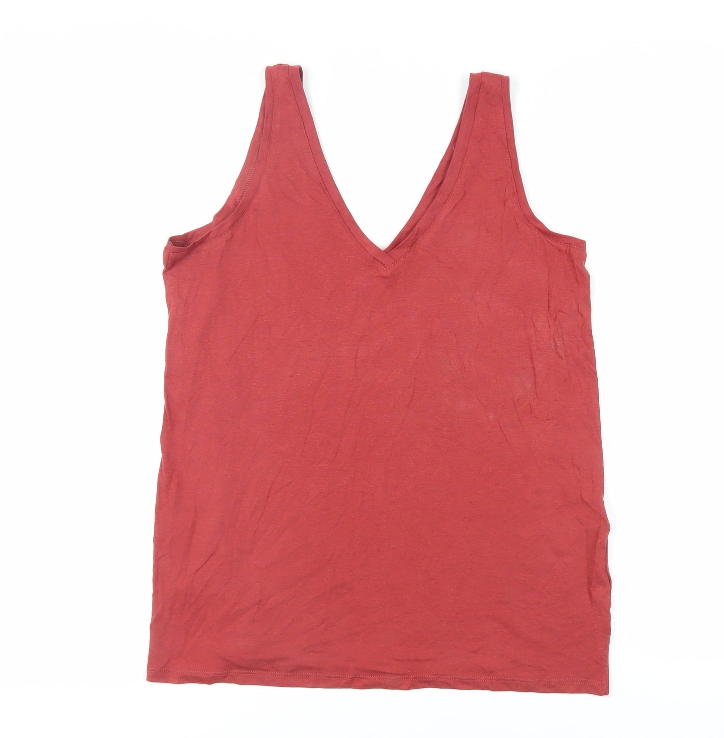 Marks and Spencer Womens Red Cotton Basic Tank Size 10 V-Neck