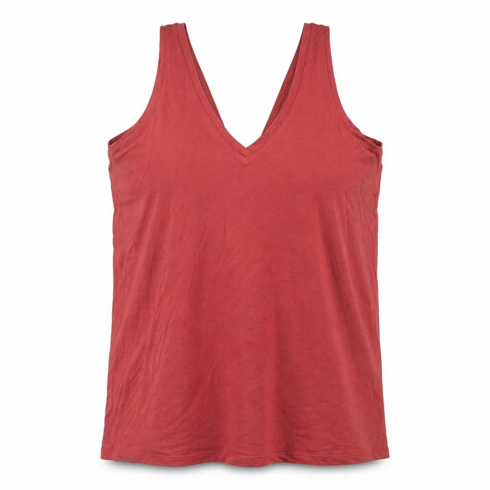 Marks & Spencer Womens Red Cotton Basic Tank Size 10 V-Neck