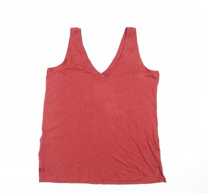 Marks & Spencer Womens Red Cotton Basic Tank Size 10 V-Neck