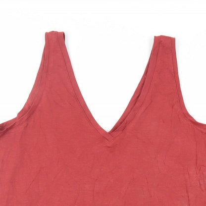Marks & Spencer Womens Red Cotton Basic Tank Size 10 V-Neck