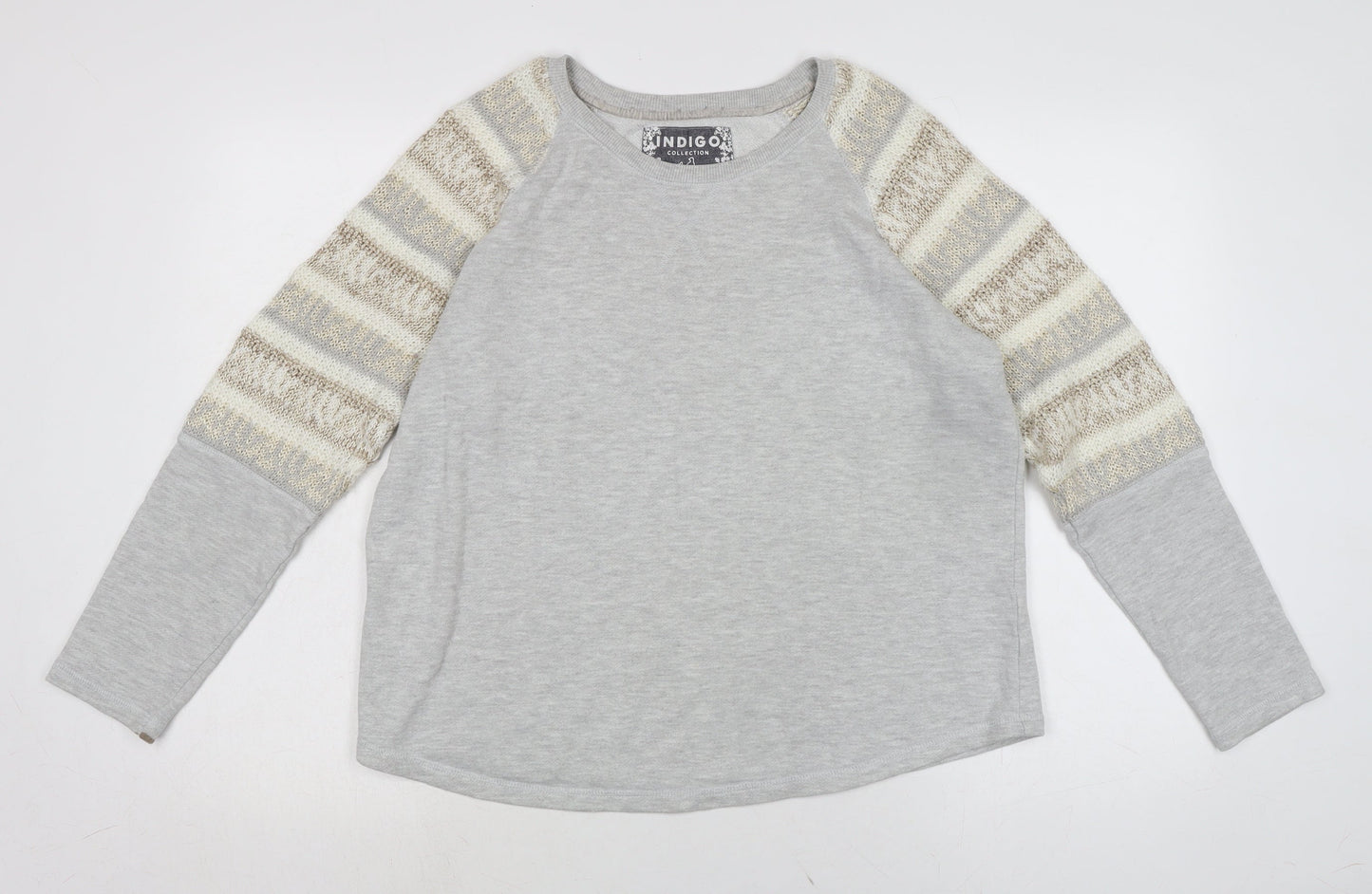 Marks and Spencer Womens Grey Crew Neck Cotton Pullover Jumper Size 14