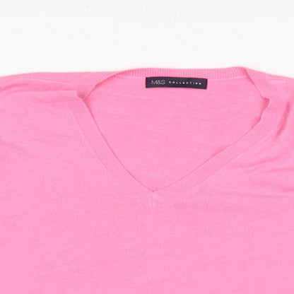 Marks & Spencer Womens Pink Square Neck Acrylic Pullover Jumper Size 14