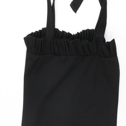 PRETTYLITTLETHING Womens Black Polyester Bodycon Size 8 Square Neck Tie