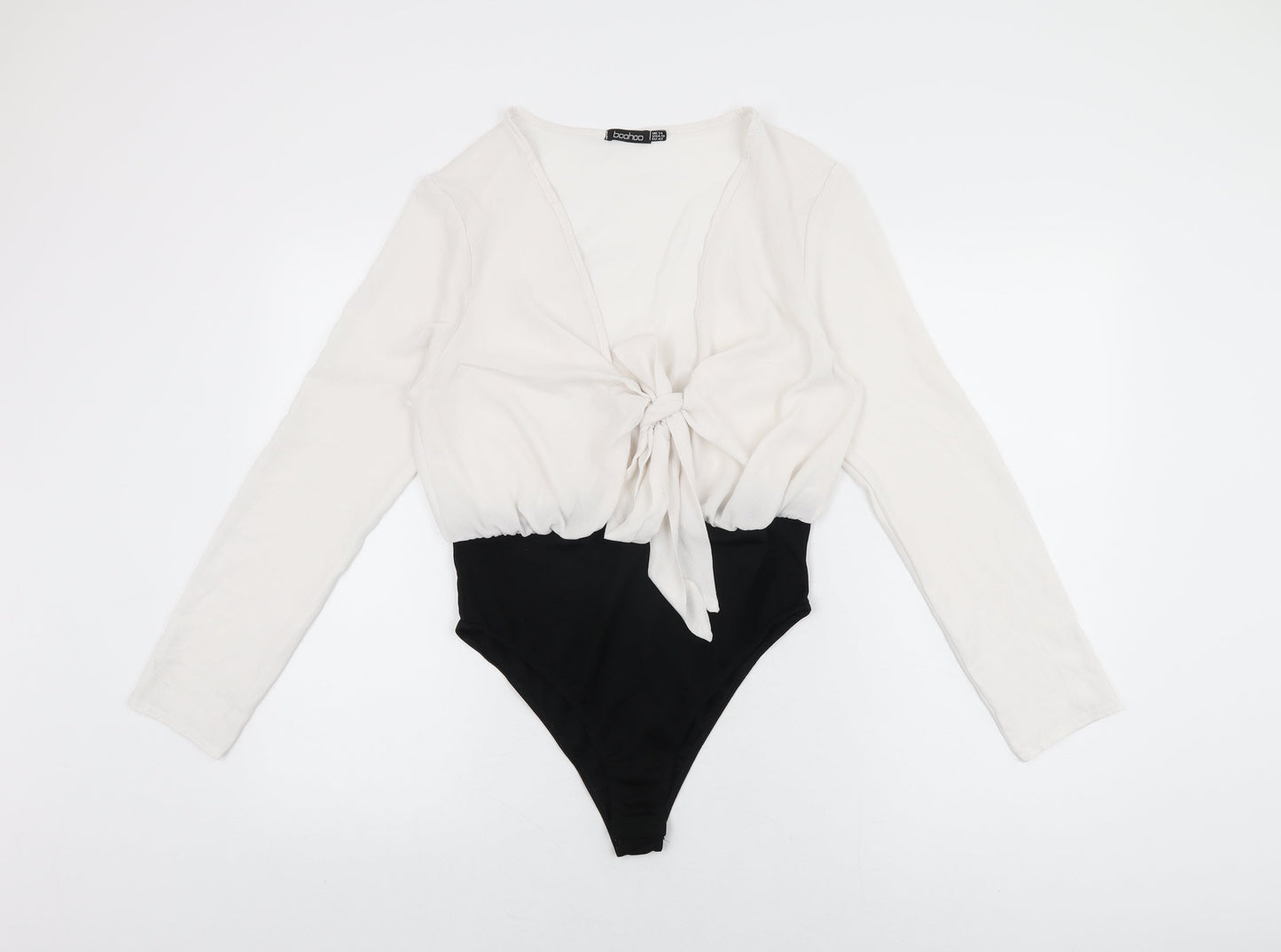 Boohoo Womens White Polyester Bodysuit One-Piece Size 14 Snap