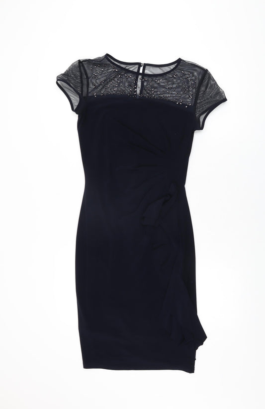 Joseph Ribkoff Womens Blue Polyester Bodycon Size 10 Round Neck Zip