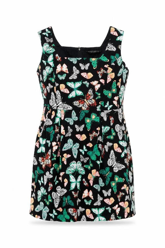 Dorothy Perkins Womens Black Geometric Cotton Shift Size 16 Square Neck Zip