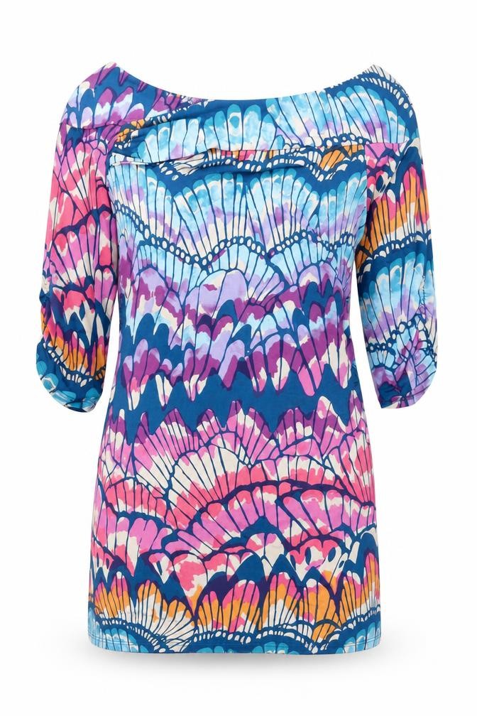 NEXT Womens Multicoloured Geometric Polyester Basic T-Shirt Size 14 Off the Shoulder