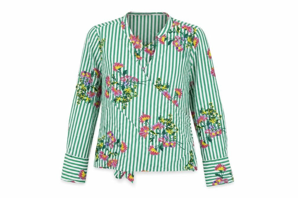 Marks & Spencer Womens Green Striped Cotton Wrap T-Shirt Size 10 V-Neck