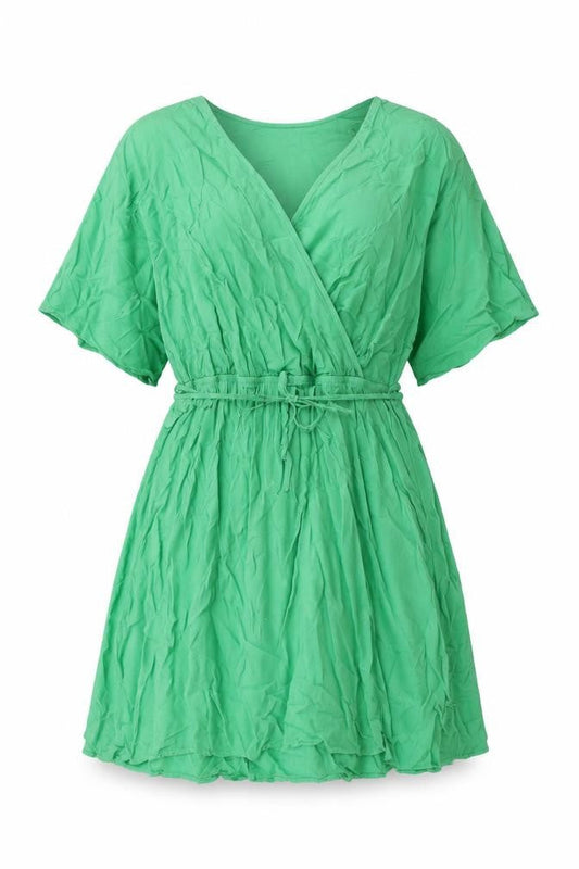 Marks & Spencer Womens Green Viscose Skater Dress Size 14 V-Neck Tie
