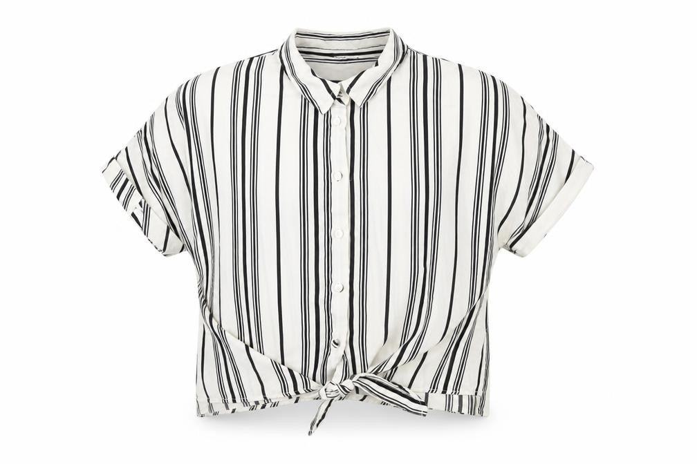 New Look Girls White Striped Polyester Basic Button-Up Size 12 Years Collared Button