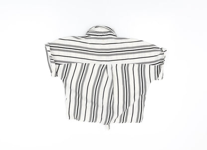 Back view of New Look girls’ white striped polyester basic button-up, size 12, years collared button