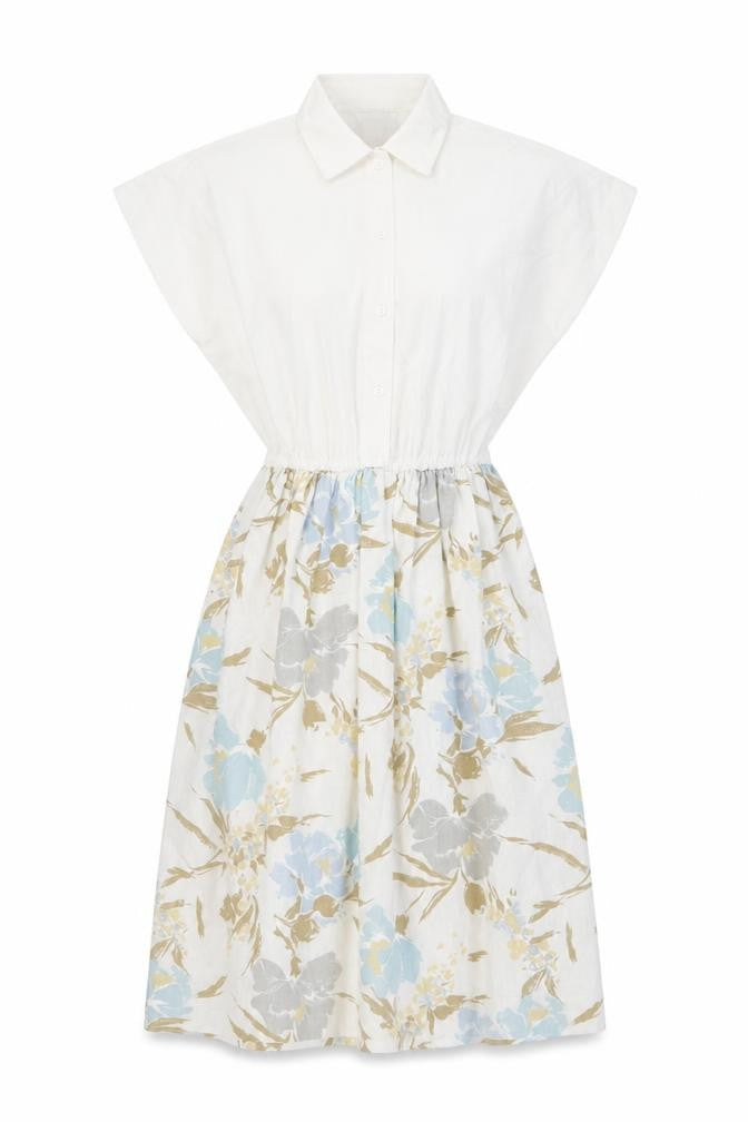 Sabino Womens White Floral Cotton A-Line Size 12 Collared Button