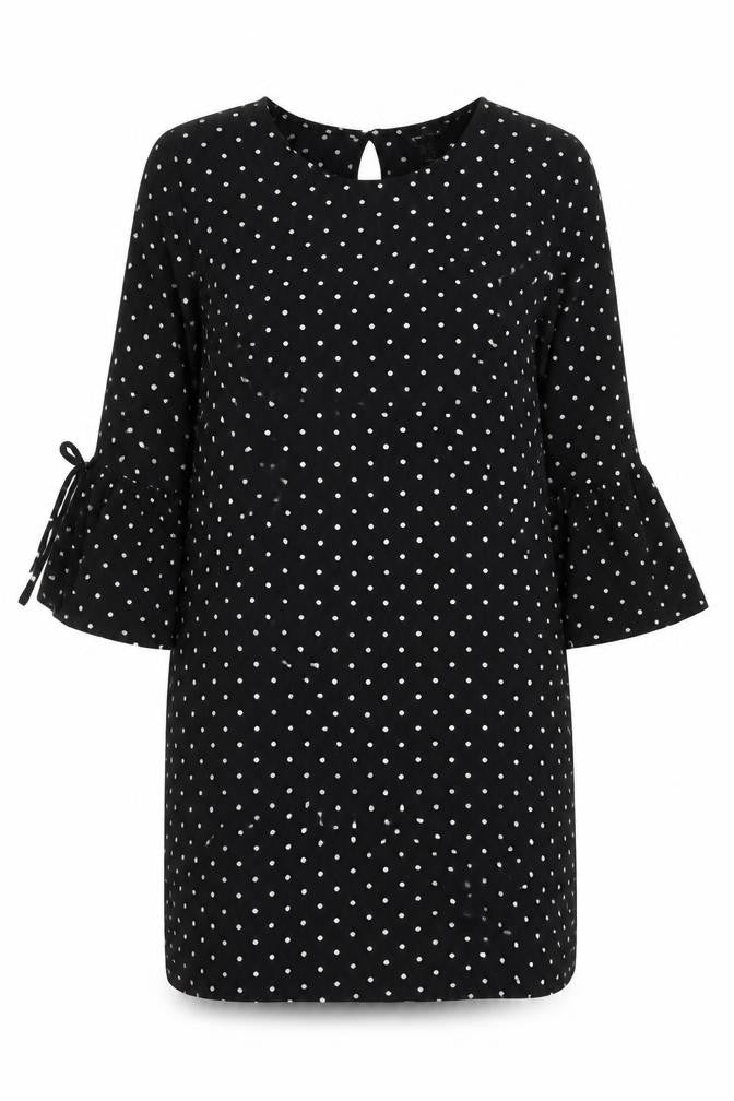 New Look Womens Black Polka Dot Polyester Shift Size 14 Round Neck Button