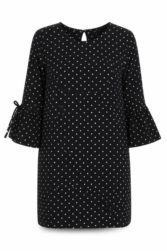 New Look Womens Black Polka Dot Polyester Shift Size 14 Round Neck Button