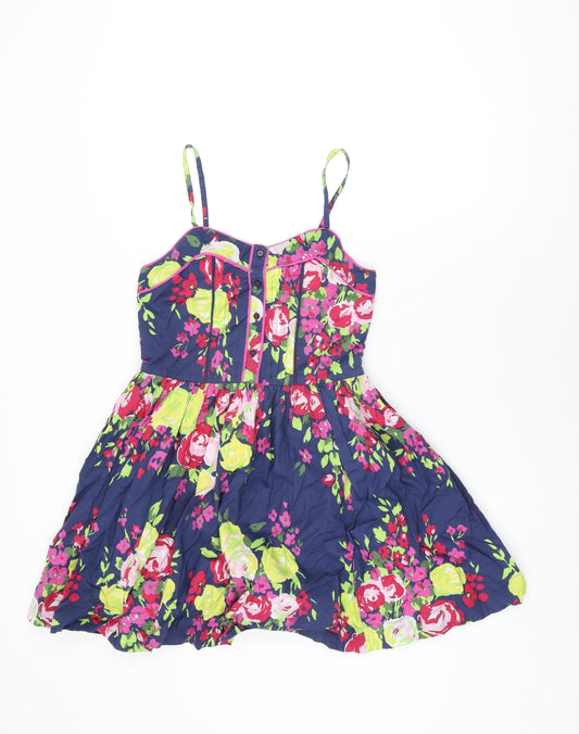 Johnnie B Womens Blue Floral Cotton Skater Dress Size S V-Neck Zip