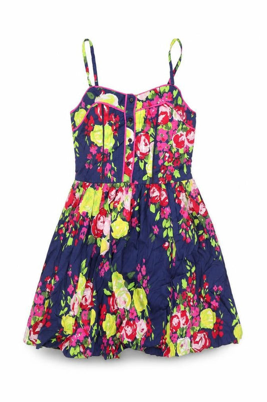 Johnnie B Womens Blue Floral Cotton Skater Dress Size S V-Neck Zip