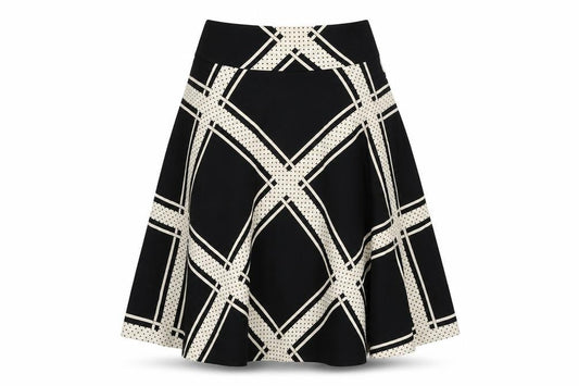 Oasis Womens Black Geometric Cotton Swing Skirt Size 8 Zip