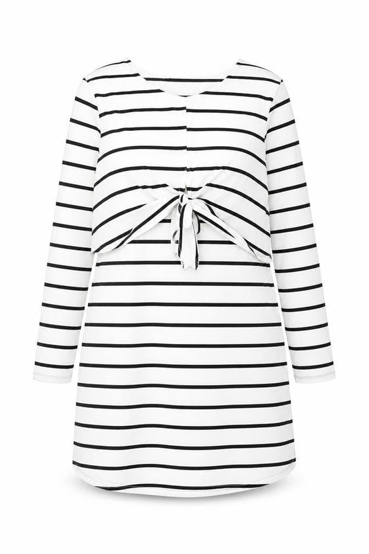 Boohoo Womens White Striped Polyester Shift Size 12 Round Neck Pullover