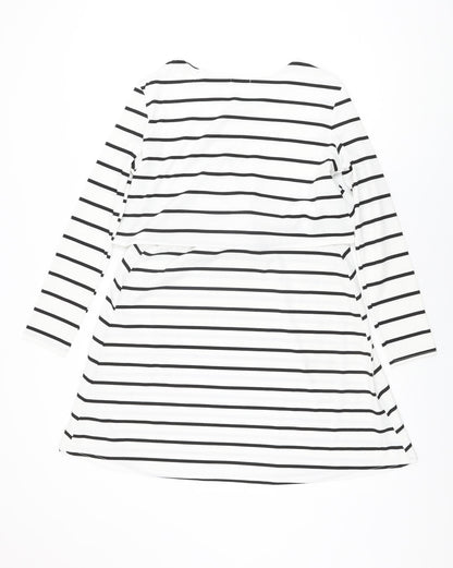 Boohoo Womens White Striped Polyester Shift Size 12 Round Neck Pullover