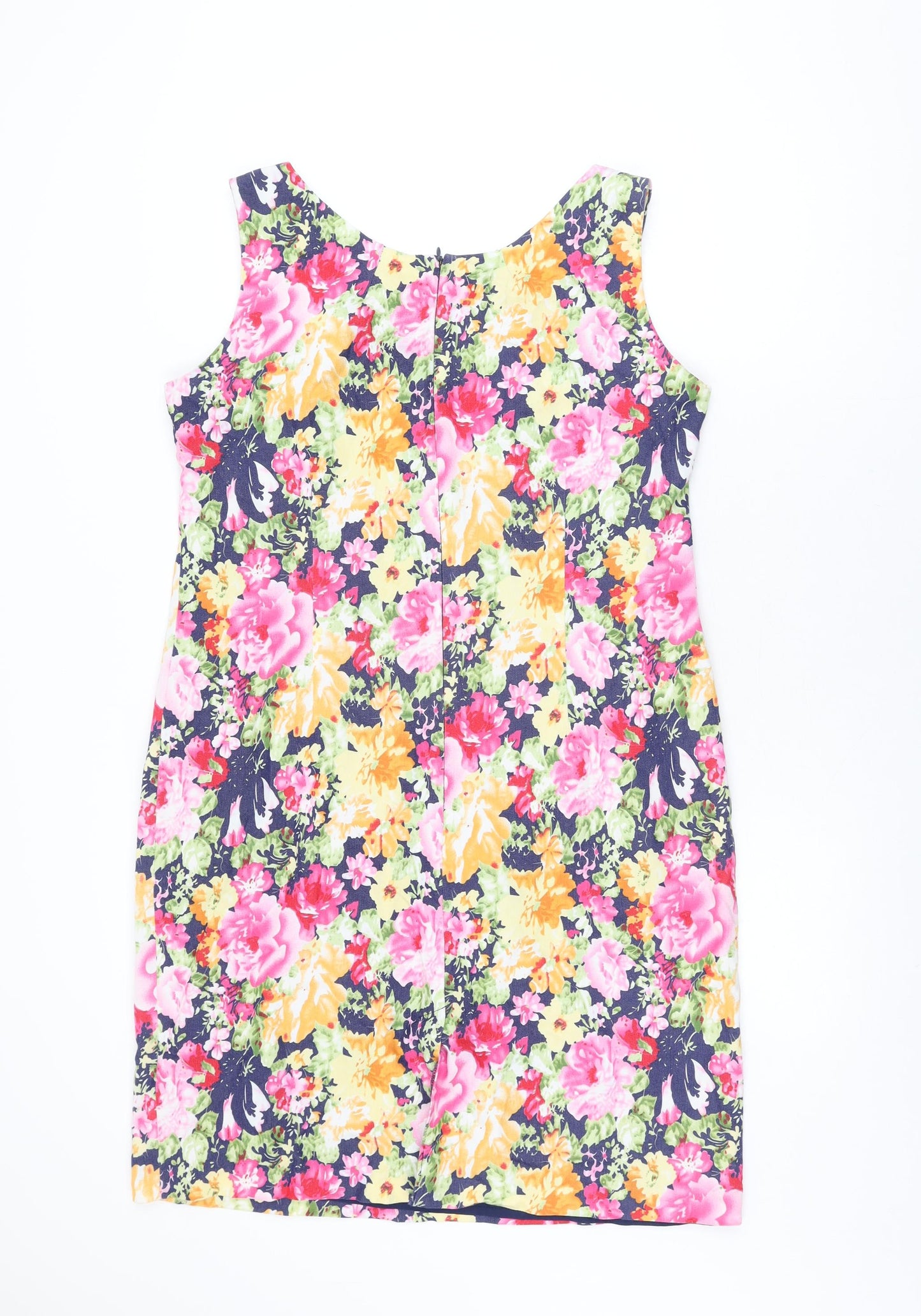 Pomodoro Womens Multicoloured Floral Cotton Shift Size 18 Round Neck Zip
