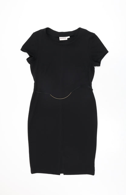 Additional front view of Kaleidoscope women’s black polyester bodycon, size UK 10, round neck pullover