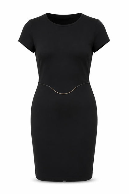 Front view of Kaleidoscope women’s black polyester bodycon, size UK 10, round neck pullover
