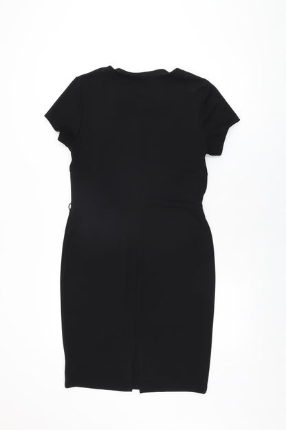 Back view of Kaleidoscope women’s black polyester bodycon, size UK 10, round neck pullover