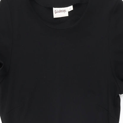 Close-up detail of Kaleidoscope women’s black polyester bodycon, size UK 10, round neck pullover