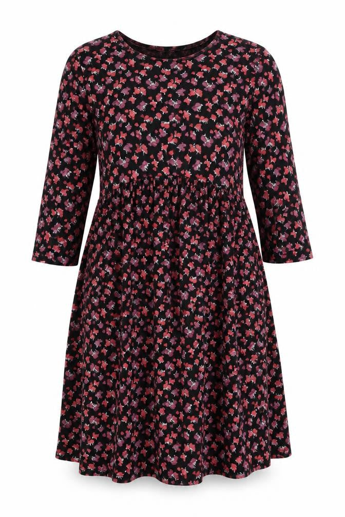 Next Womens Black Floral Viscose Skater Dress Size 12 Round Neck Pullover