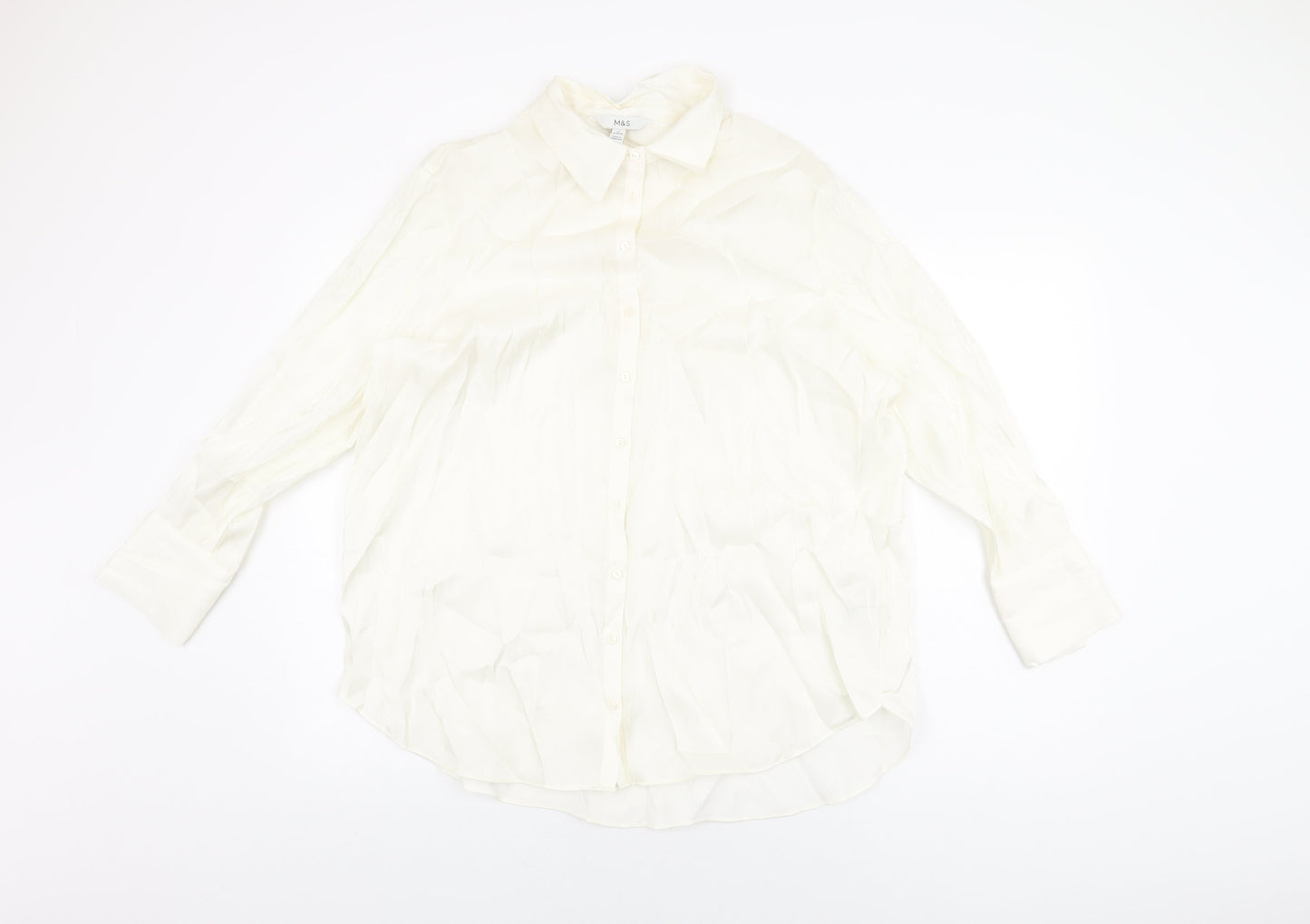 Marks and Spencer Womens Ivory Viscose Basic Button-Up Size 16 Collared