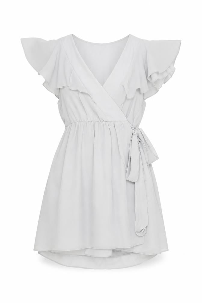 Topshop Womens Grey Polyester Wrap Dress Size 10 V-Neck Tie